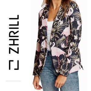 Zhrill Salma Flamingo and Tropical Print Blazer Size XS
